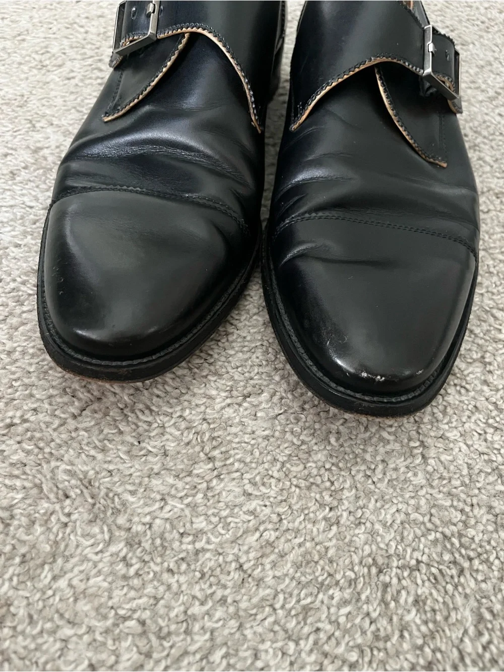 Bally black leather dress shoes buckle made in Italy 9.5